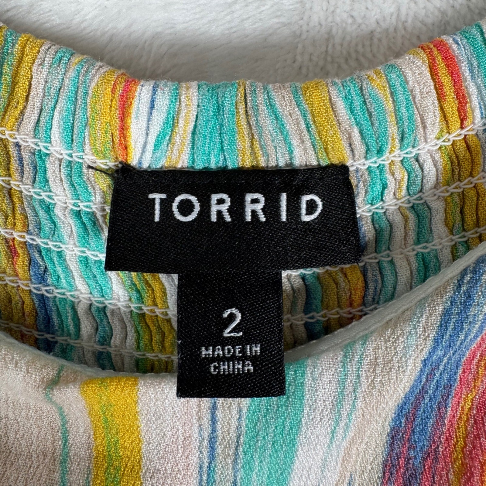 Torrid Multi-Color Striped Cold Shoulder Ruffle Smocked Dress Size 2 2X 12869307