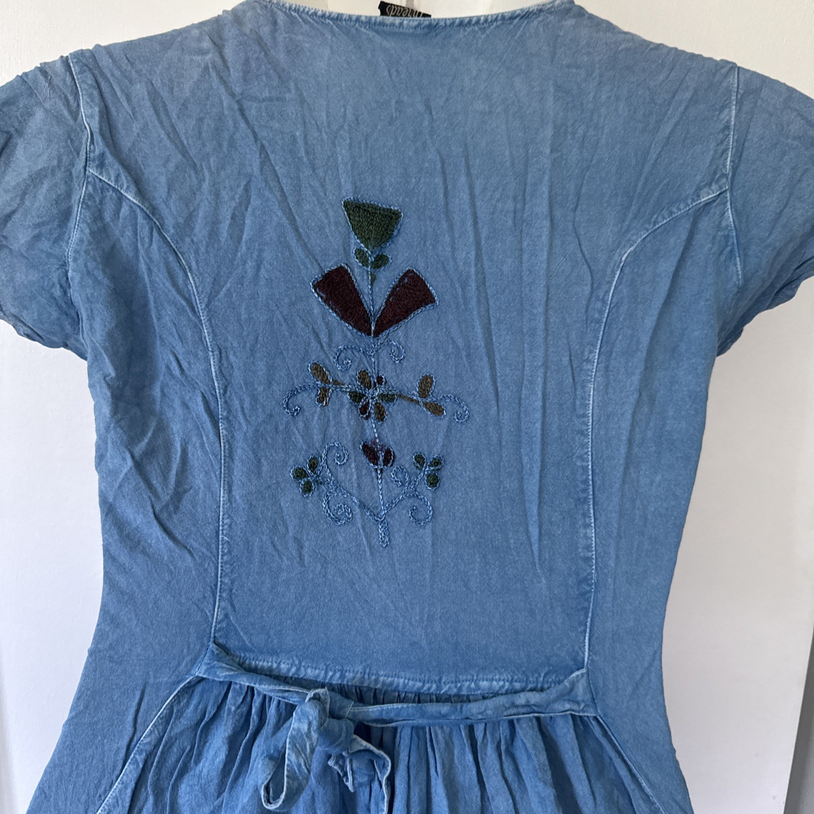 Scared Thread Vintage 90s Embroidered Tie Back Midi Dress One Size Fit Most
