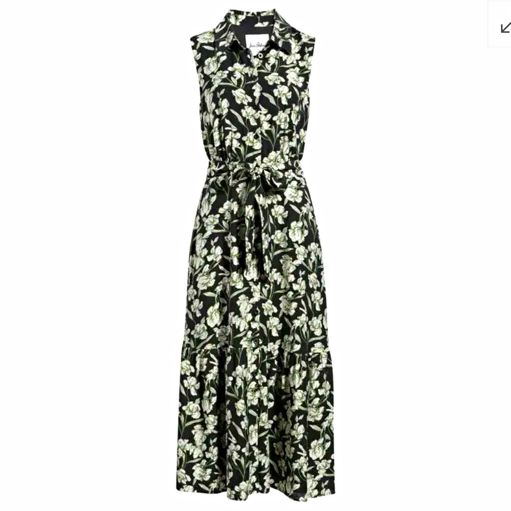 Sam Edelman Black/Ivory Floral Collared Button Sleeveless Maxi Dress Pockets 6