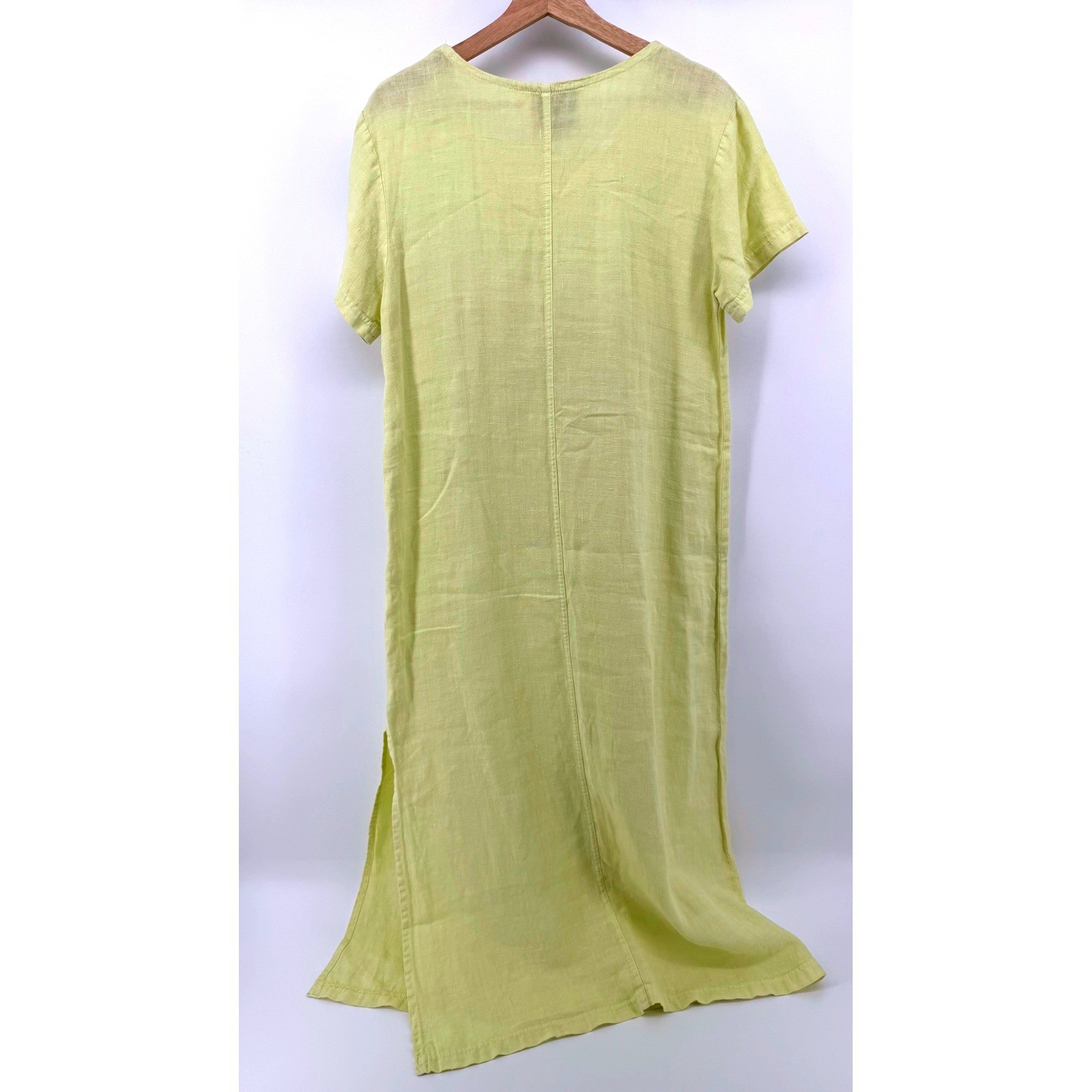 Costa Brava Spain Yellow Linen Lagenlook Maxi Tunic Dress Butterfly Short Sleeve