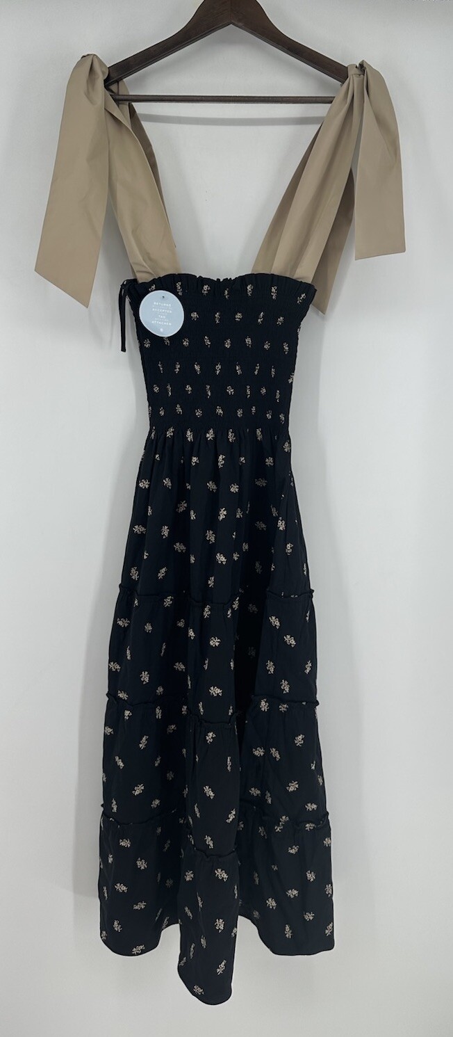 Hill House Home The Ribbon Ellie Nap Dress. Black Floral Jacquard XS. MSRP $228