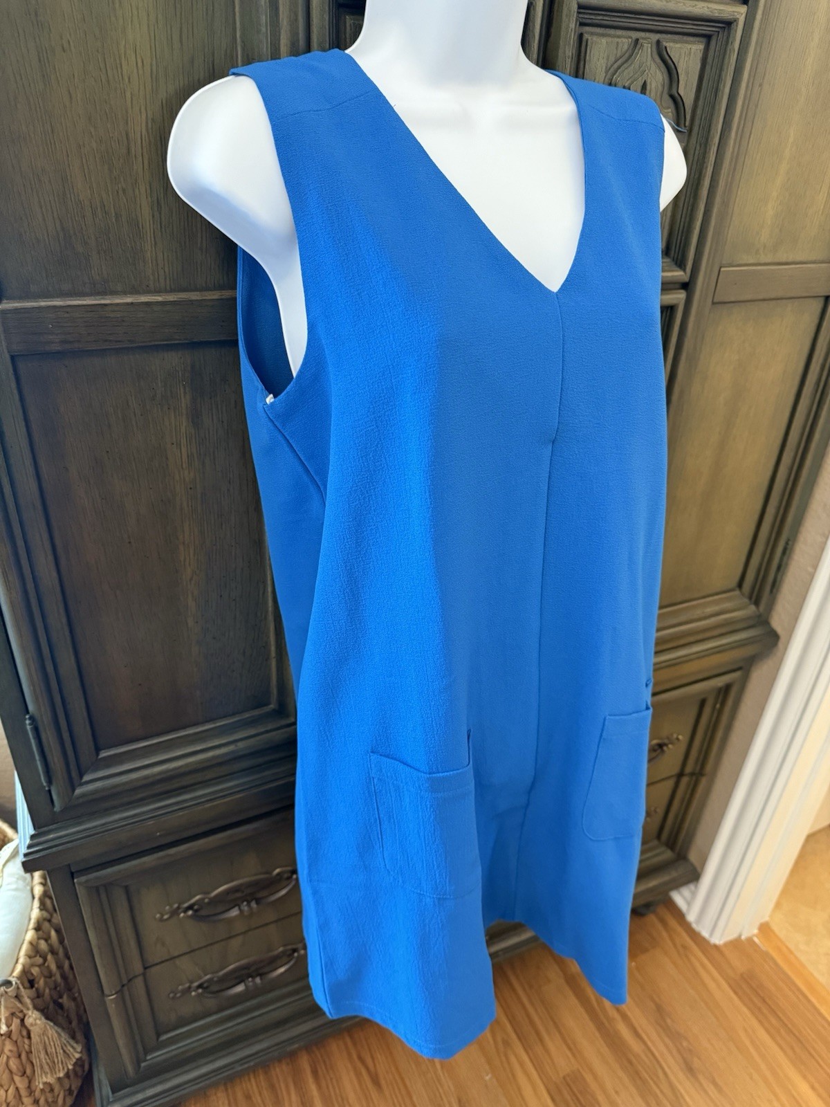 Perch by Blu Pepper Blouse dress womens L blue Sleeveless Front Pockets 2.37