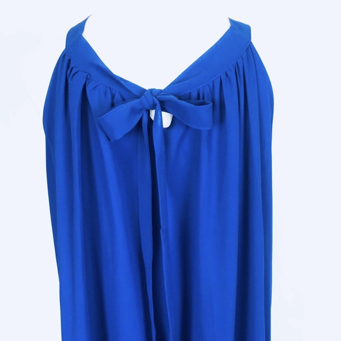 Royal Blue Sheer Chiffon Halter Dress Womens Small Sleeveless Sheath Back Tie