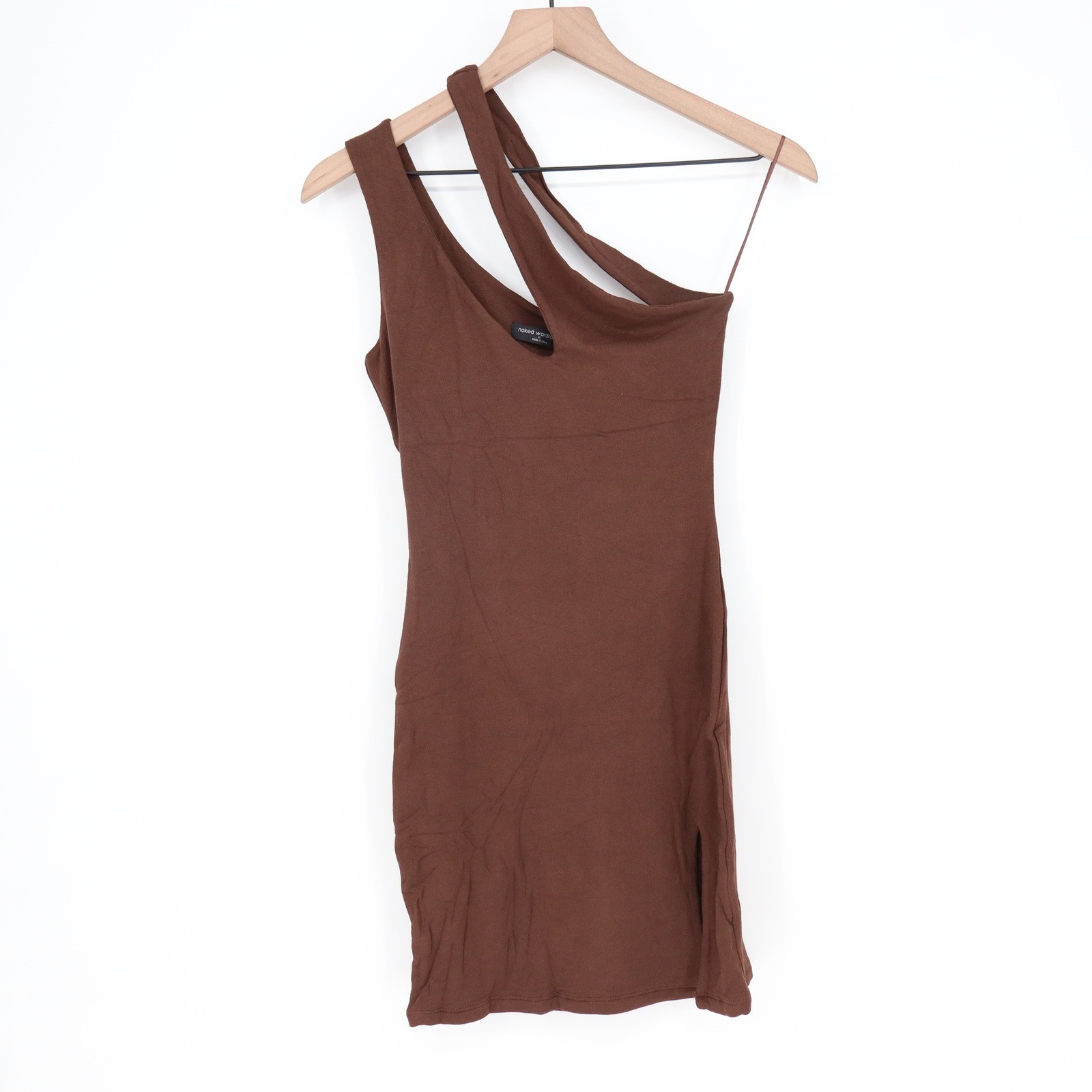 Naked Wardrobe Womens Chocolate One Shoulder Mini Dress Brown Large
