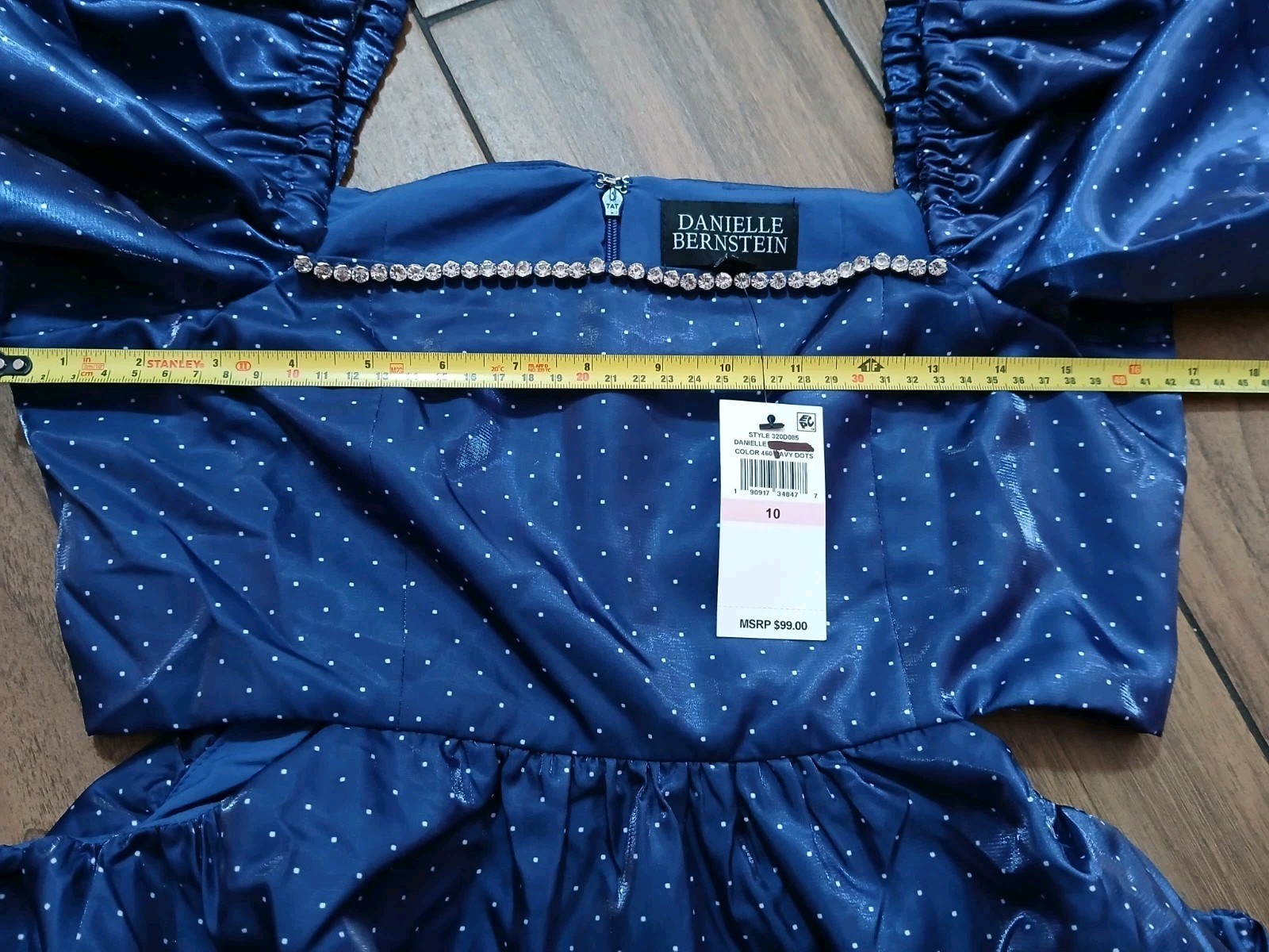 Danielle Bernstein Party Mini Dress Women’s Size 10 Shiny Puff Sleeve Navy