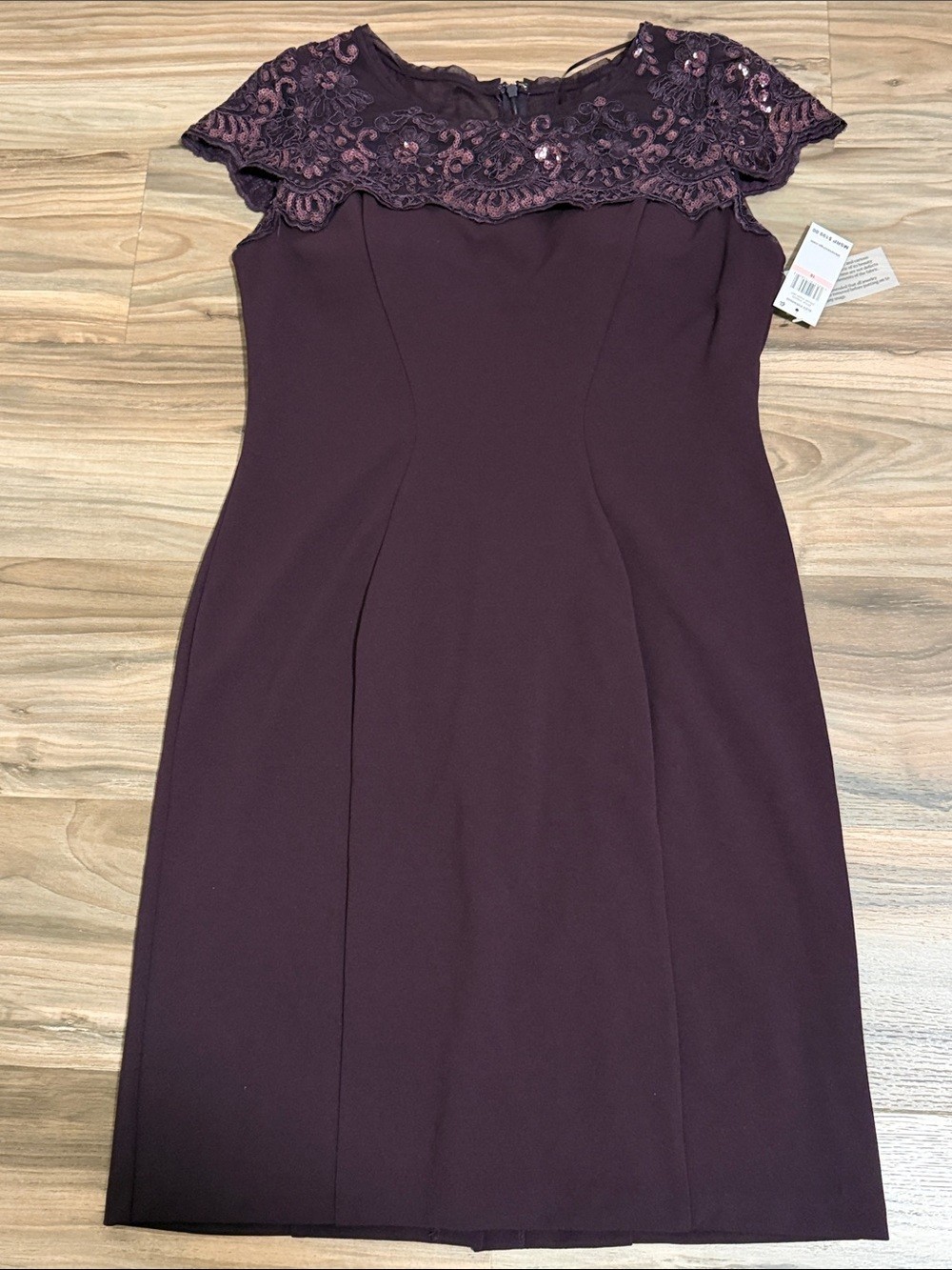Alex Evenings Dress Women 10 Eggplant Floral Lace Sequin Sheath Cocktail Party