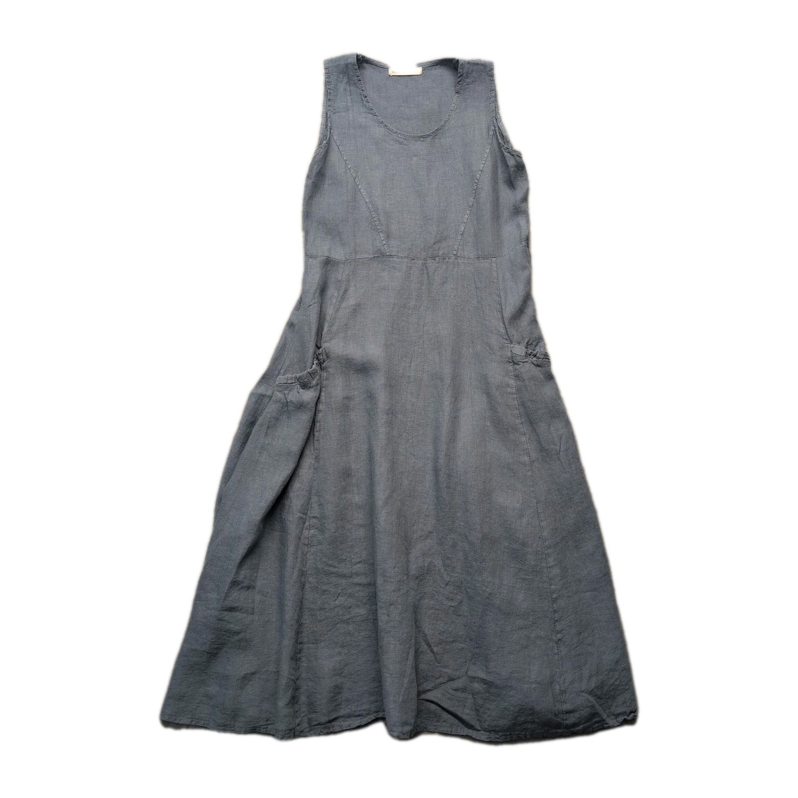 WoolOvers Pinafore Linen Maxi Dress US 8 UK 12 Dusty Blue Lagenlook Pockets