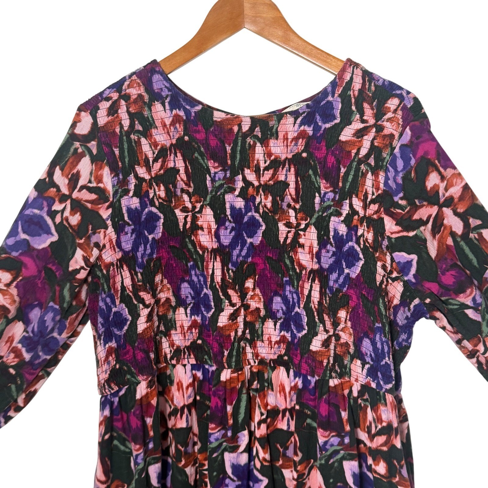 Plus Size Smocked Tiered Dark Floral Midi Dress Womens 20W 22W Cottagecore