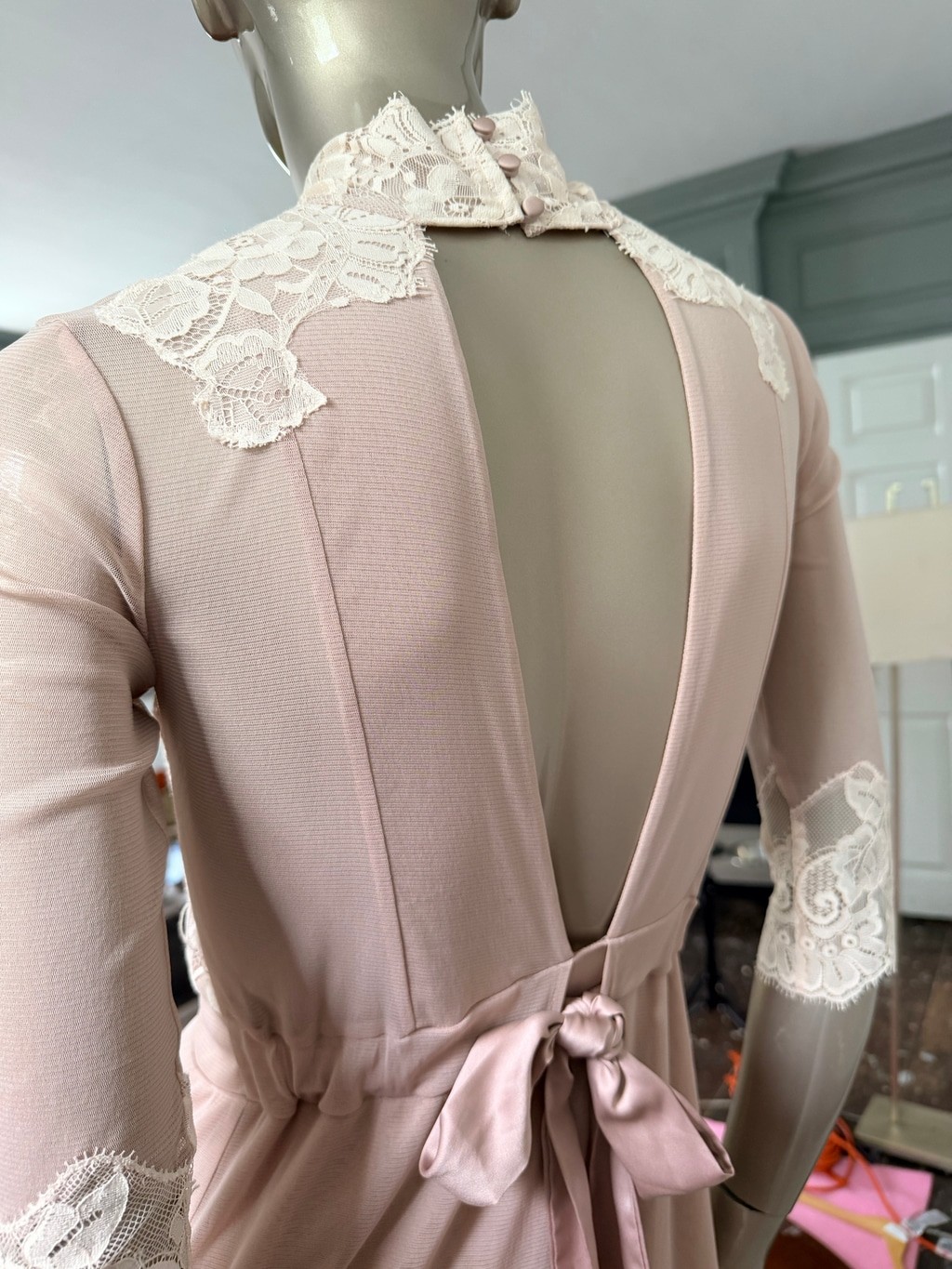 Holy As Hell Blush Lace Open Back Mini Dress Women’s Small Romantic Coquette Cot