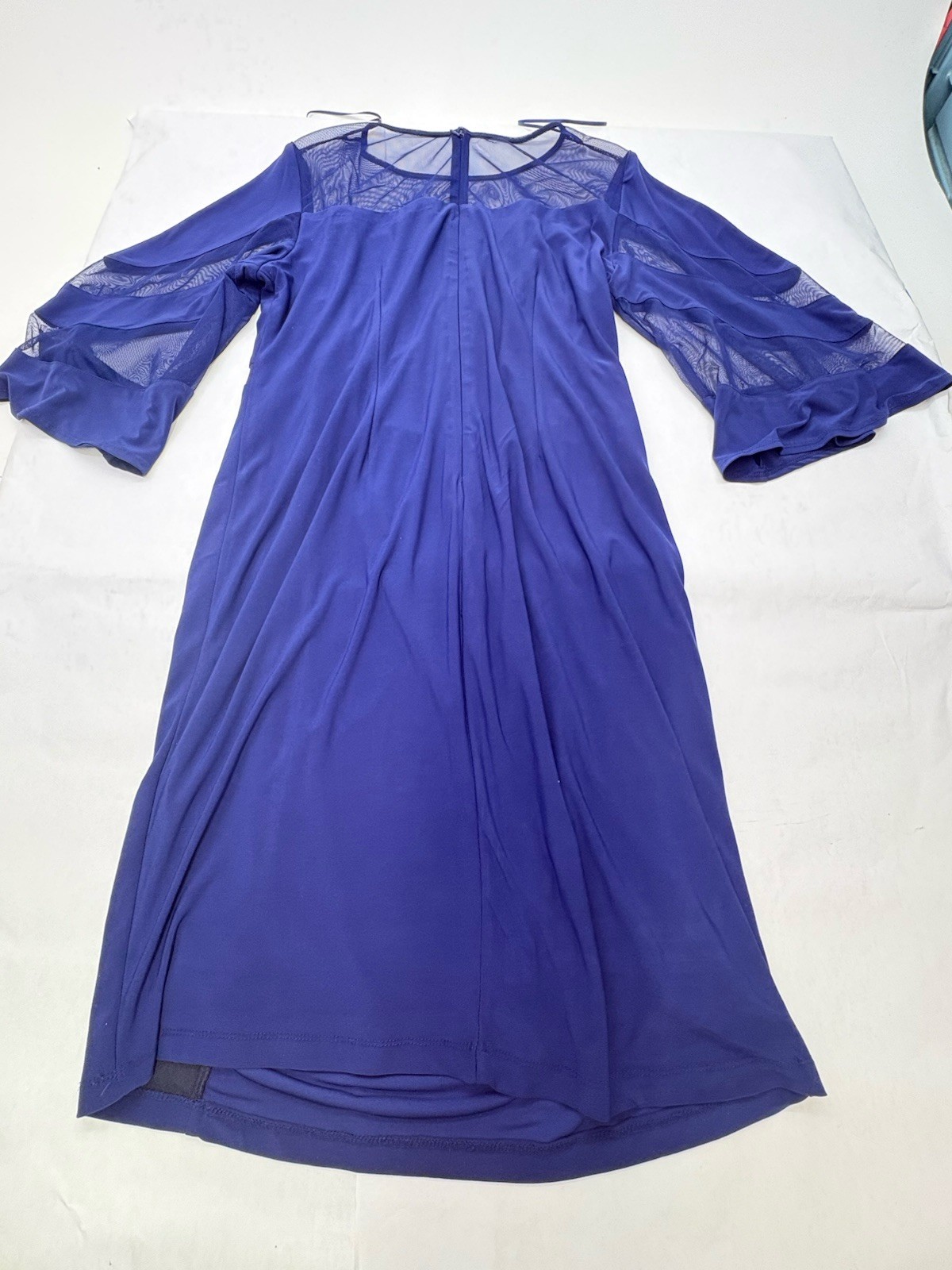 R&M Richards Womens 14 Royal Blue Formal Dress Mesh Bell Sleeve Cocktail Party