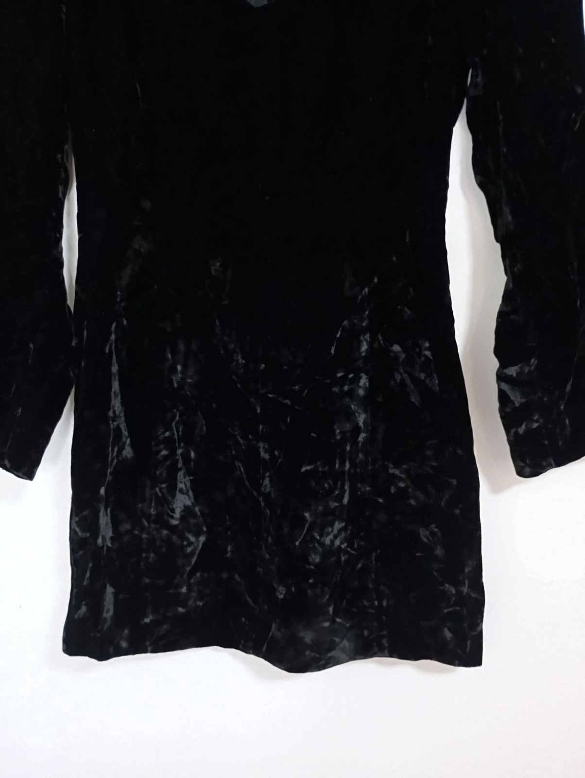 Cacharel Black Velvet Long Sleeve Mini Dress Size 36 Italy Viscose Acetate Linin