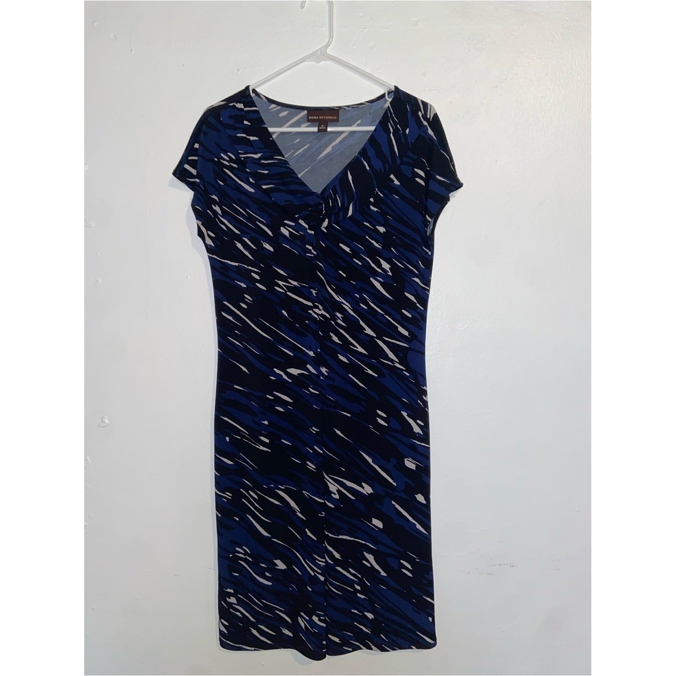 Dana Buchman Mod Maximalist Corpcore Twee Navy & Cobalt Patterned Midi Dress