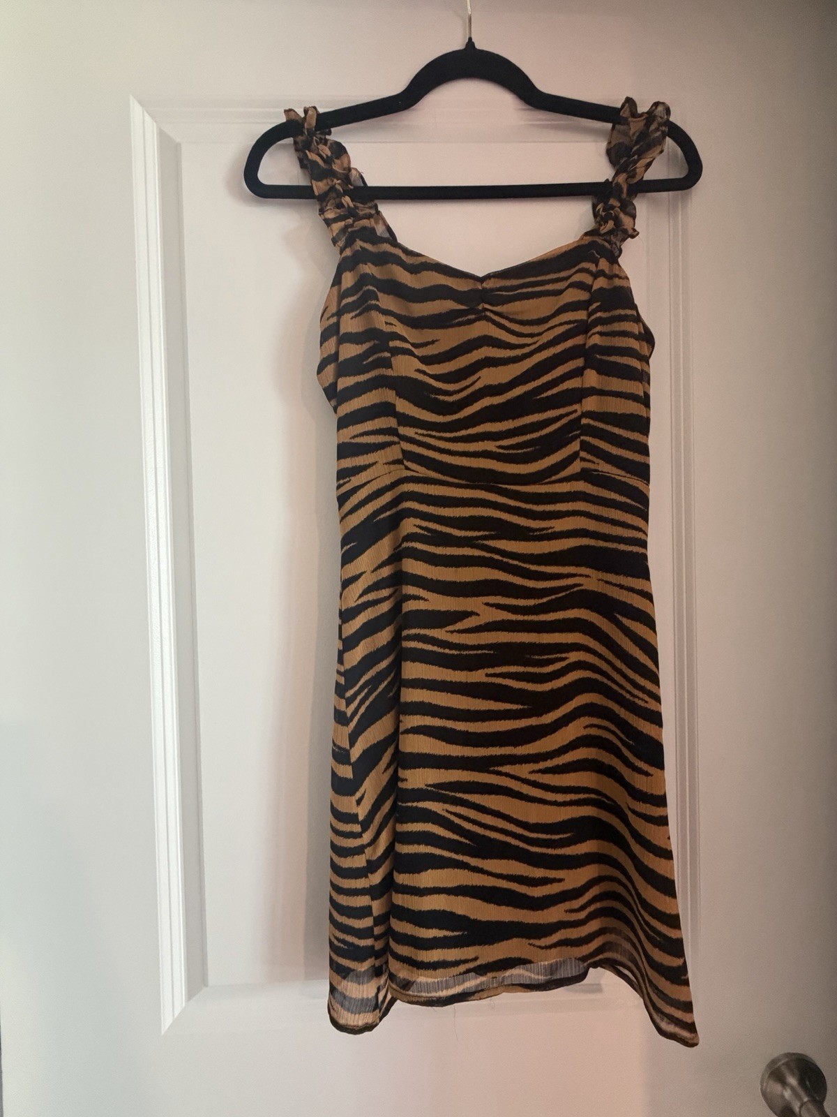 All in Favor Brown Black tiger Print Mini Dress Square Neck Sleeveless XS