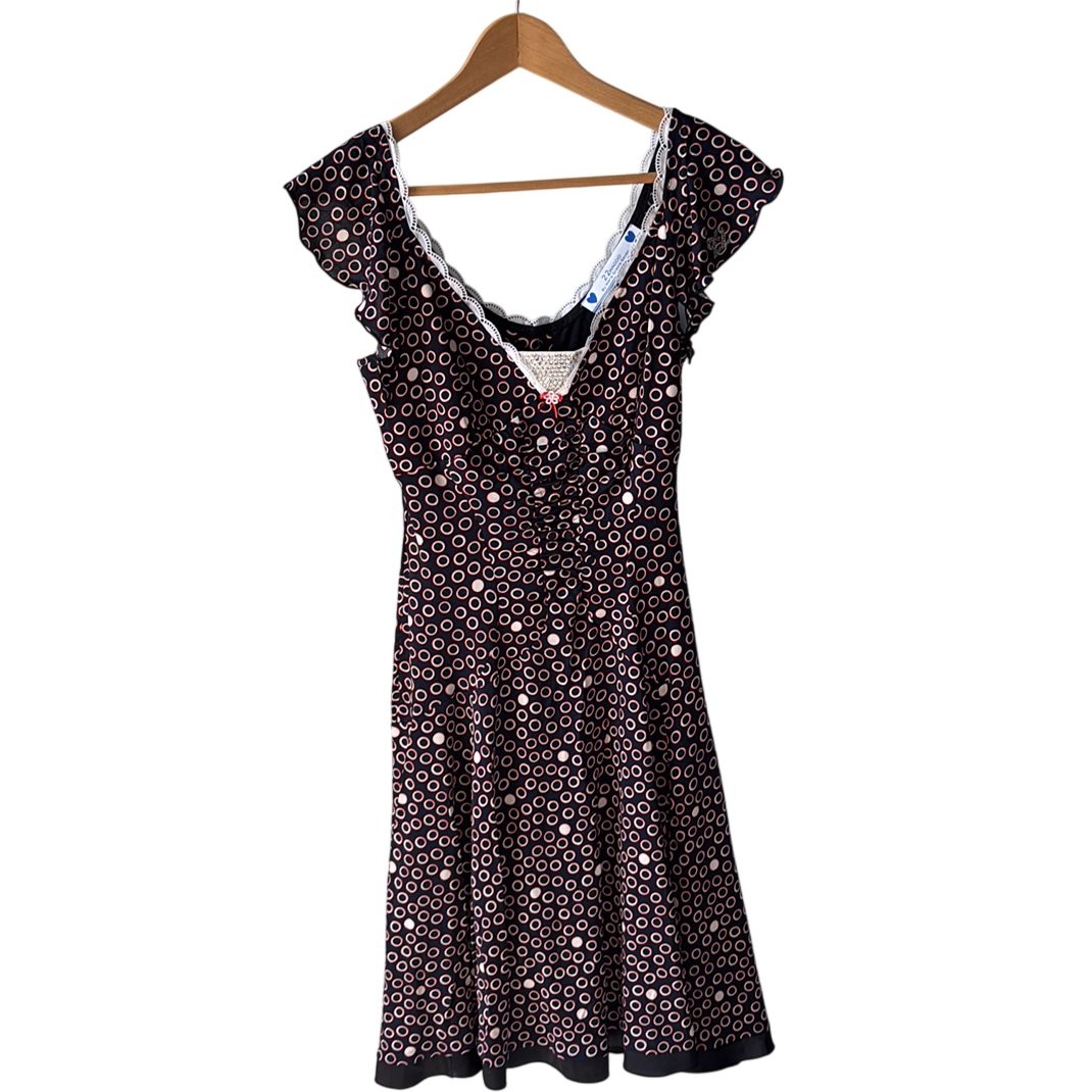 22 Maggio Dress Womens 44 Black Polka Dot Ruffle V-Neck Sleeveless Summer