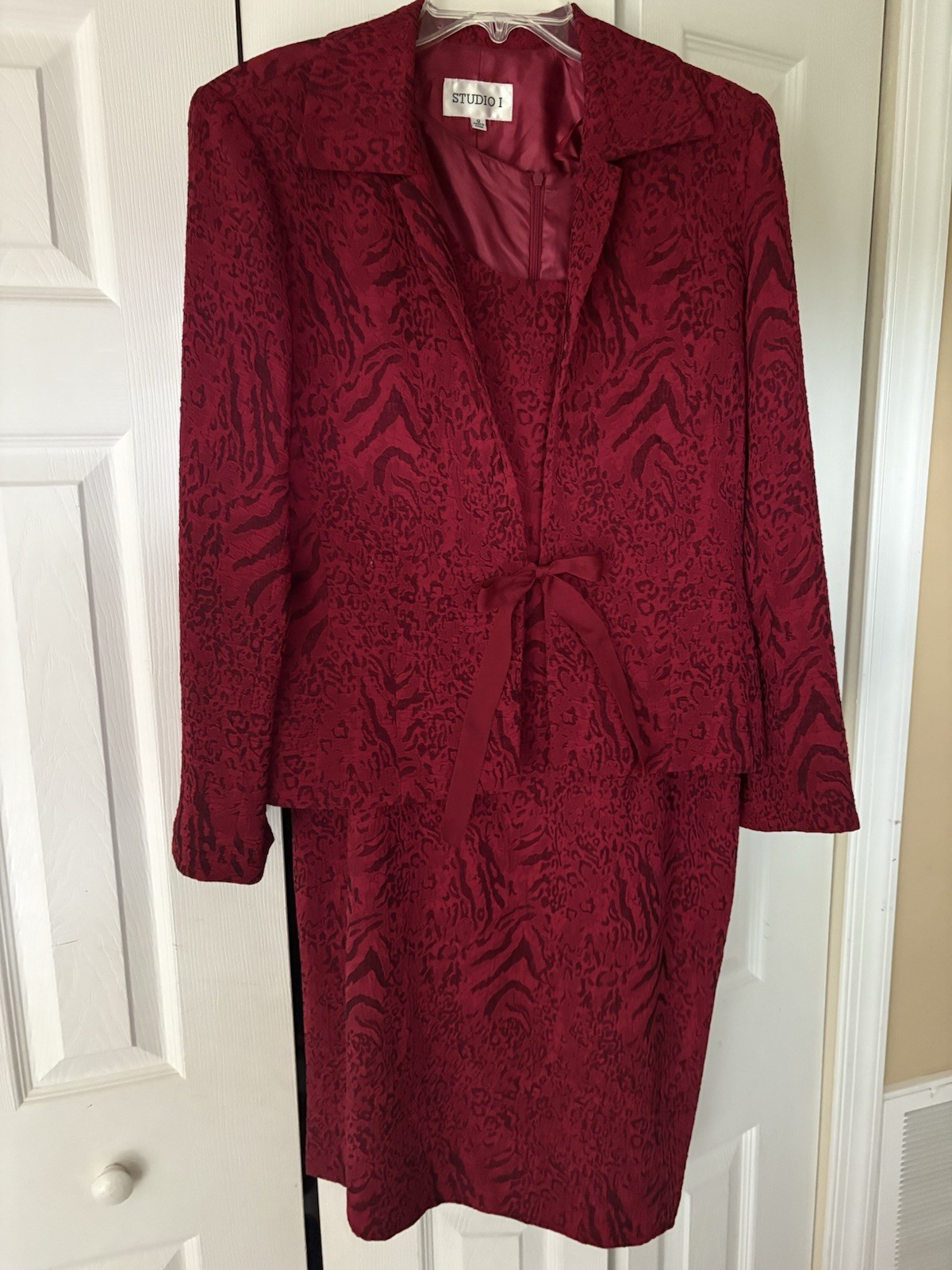 NEW Studio 1 Black Red 2 pc Dress 12 Large Suit Set Vintage Career 90s Bow Dress