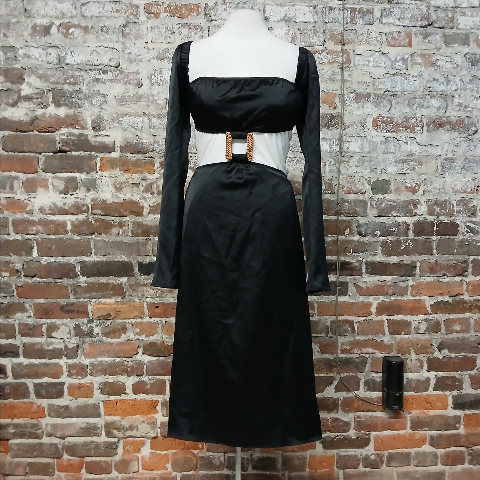 WeWoreWhat Womens Dress Size Small Black Satin Cut Out Midi Romantic Night Out