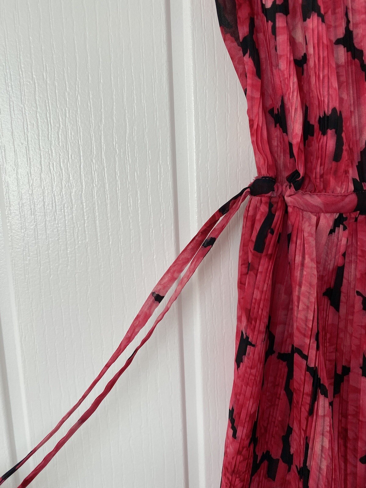 Kenzo Pink Pleated Ruffle Drawstring V Neck Mini Dress 34 S 8 Floral Frill Pleat