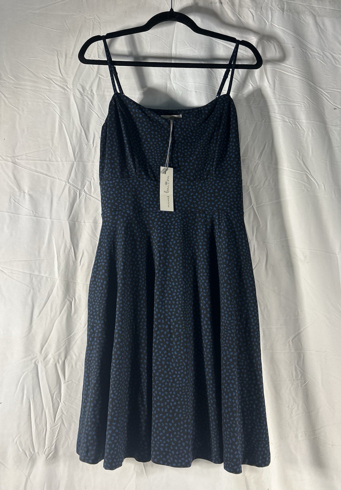 NWT Nine Britton Blue Dot Print Fit and Flare Dress M With Pockets