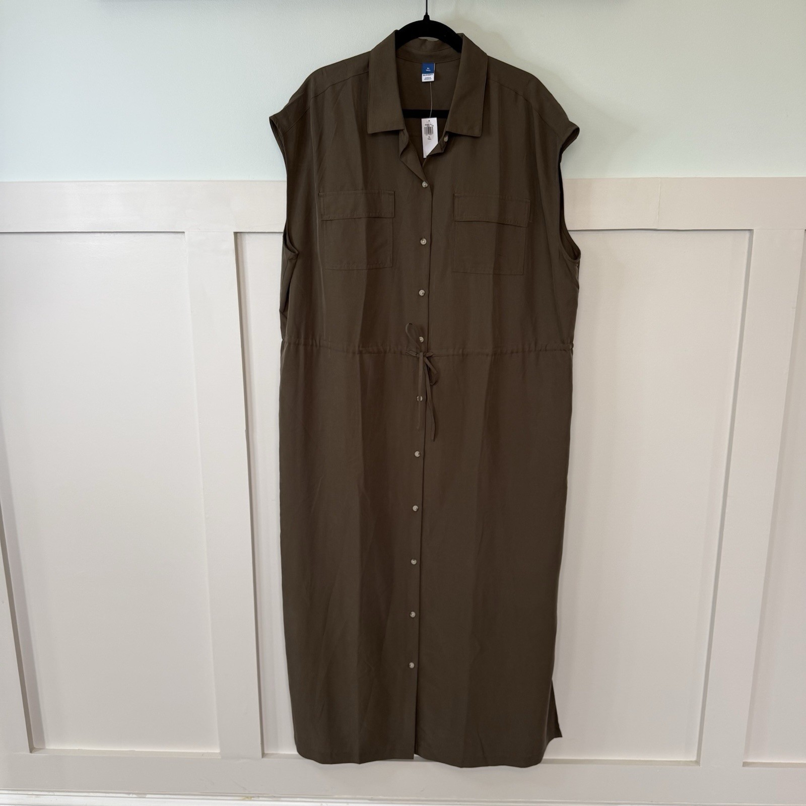 Old Navy NWT Waist-Defined Utility Midi Shirt Dress XL Tall Green Gorpcore