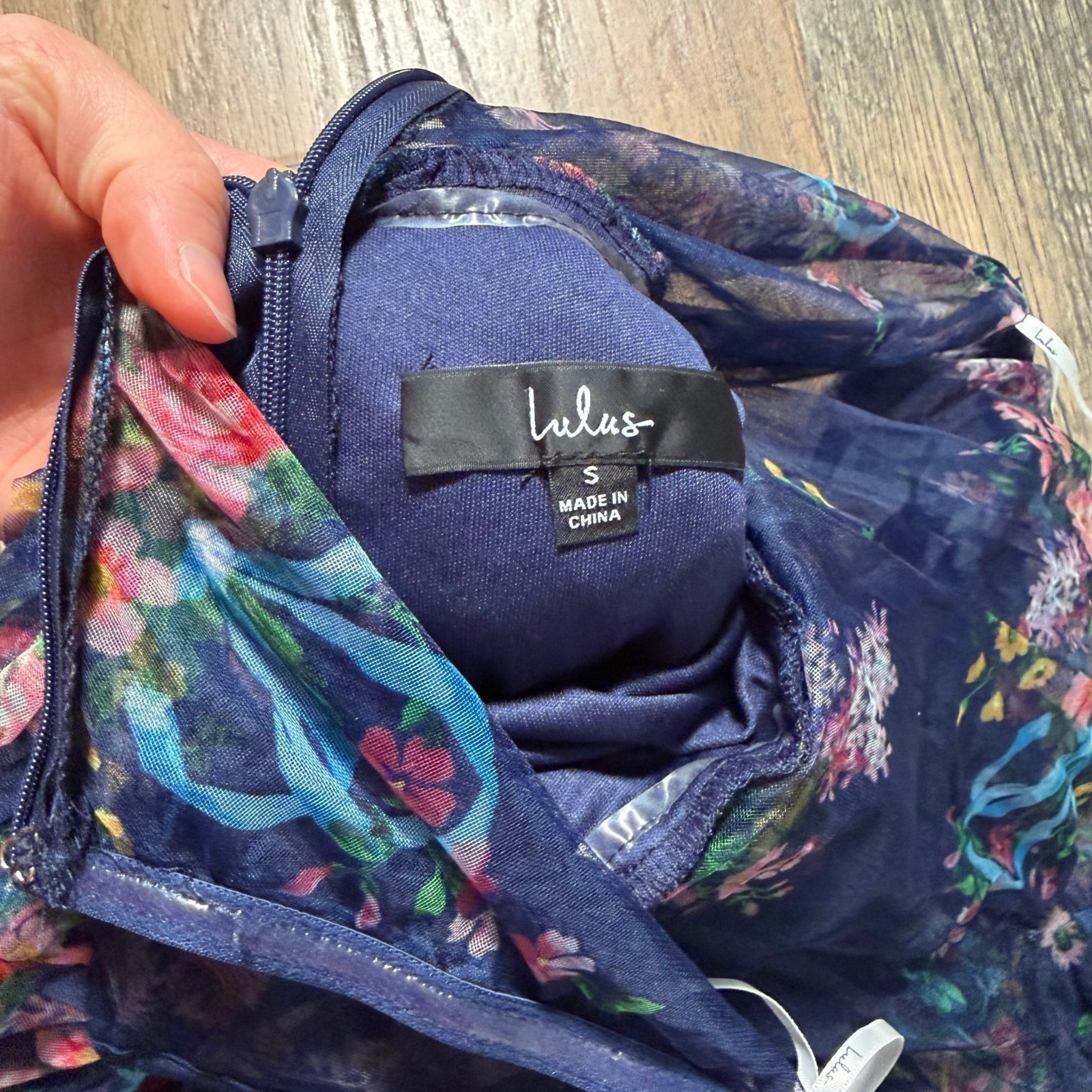 Lulus Stunning Element Navy Floral Mesh Ruffled Strapless Maxi Dress Size S NWOT