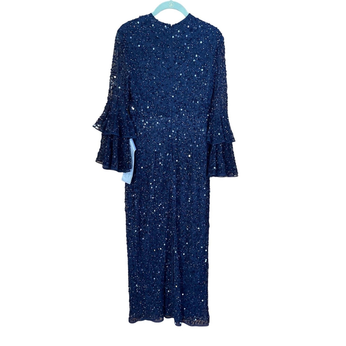 Mac Dugga NEW Blue Sequined Ruffle Sleeve Midi MOB Formal Dress 10802 Size 6