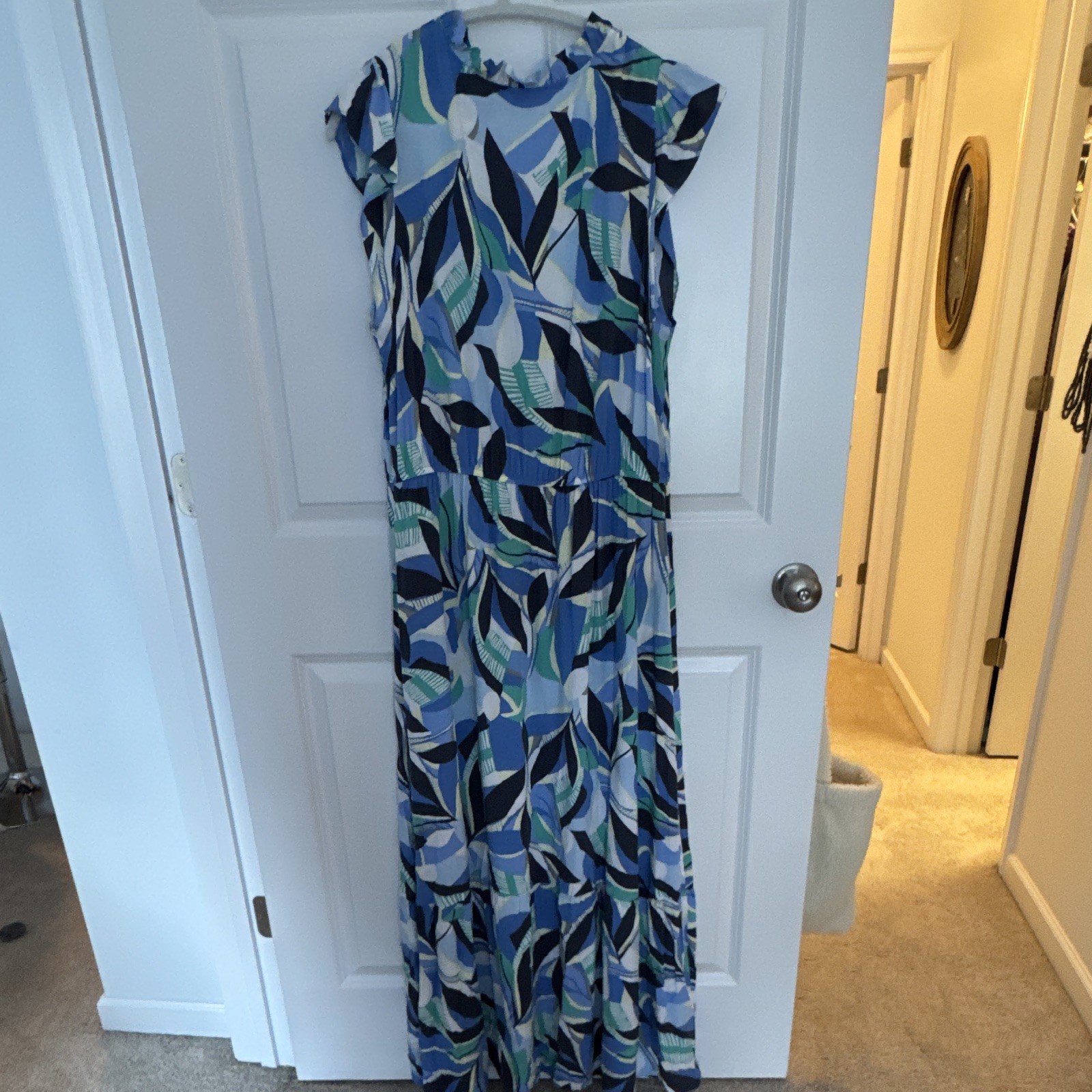 LOFT Outlet Women’s Geometric Print Blue Green Short Sleeve Dress Size XL