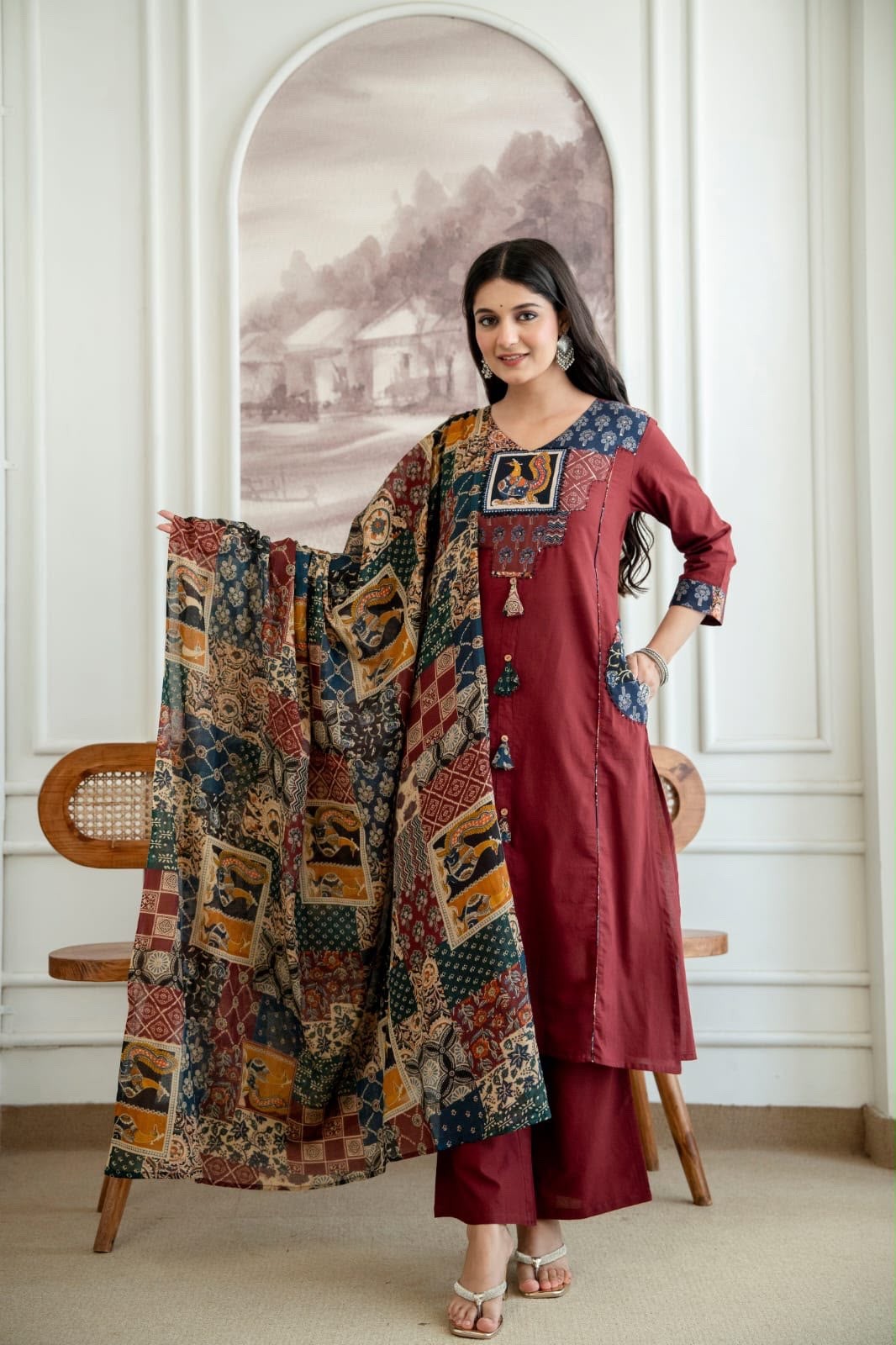 INDIAN PAKISTANI SALWAR KAMEEZ BOHO WOMEN COTTON KURTI PANT DUPATTA SET TUNIC ✨