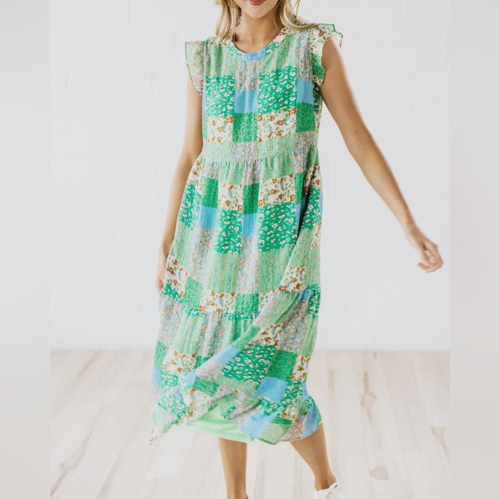 NWT Roolee Cottagecore Floral Patchwork Midi Dress Size XXL Coastal Spring Green