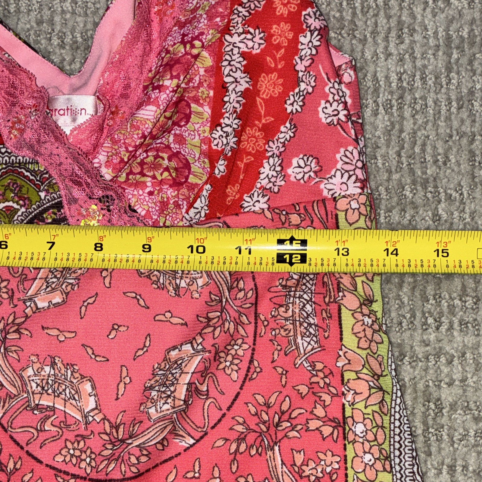 Xhilaration Patchwork pattern V-Neck Maxi Dress S Pink/Red/Green Lace
