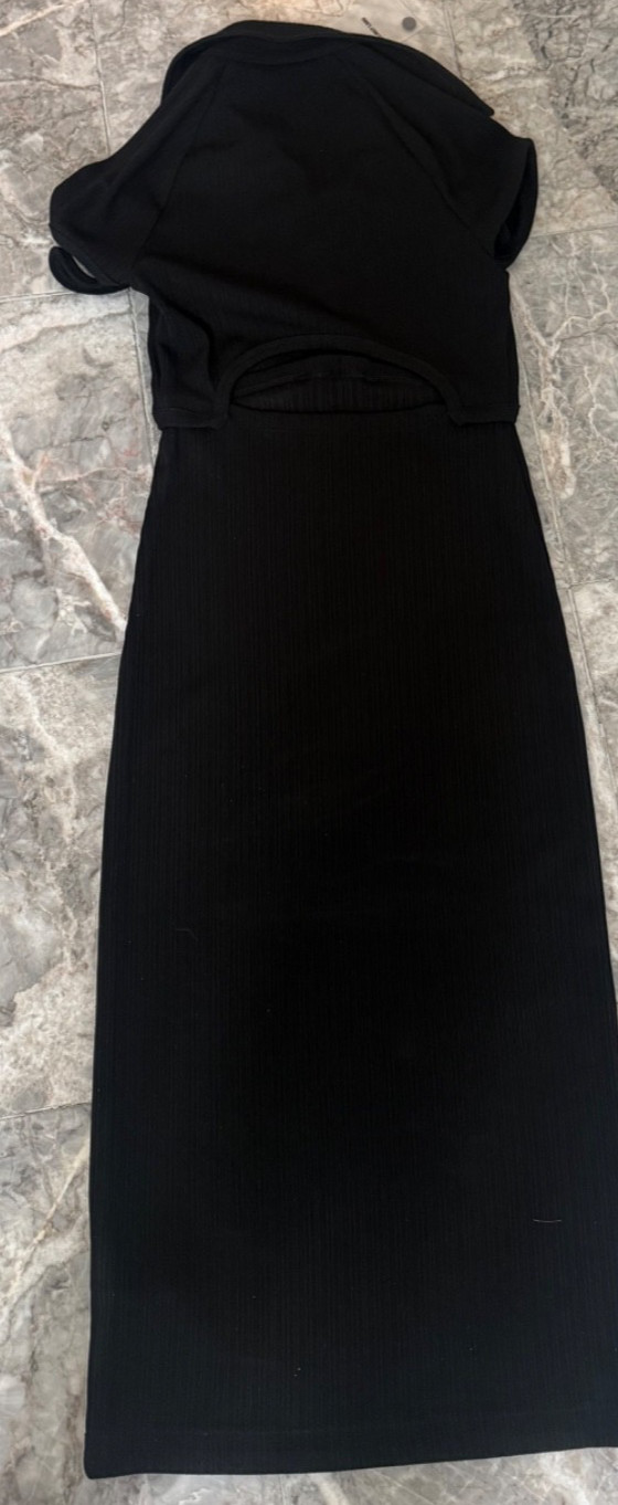 Helmut Lang Short sleeved collared black ribbed dress back cutout sz XS
