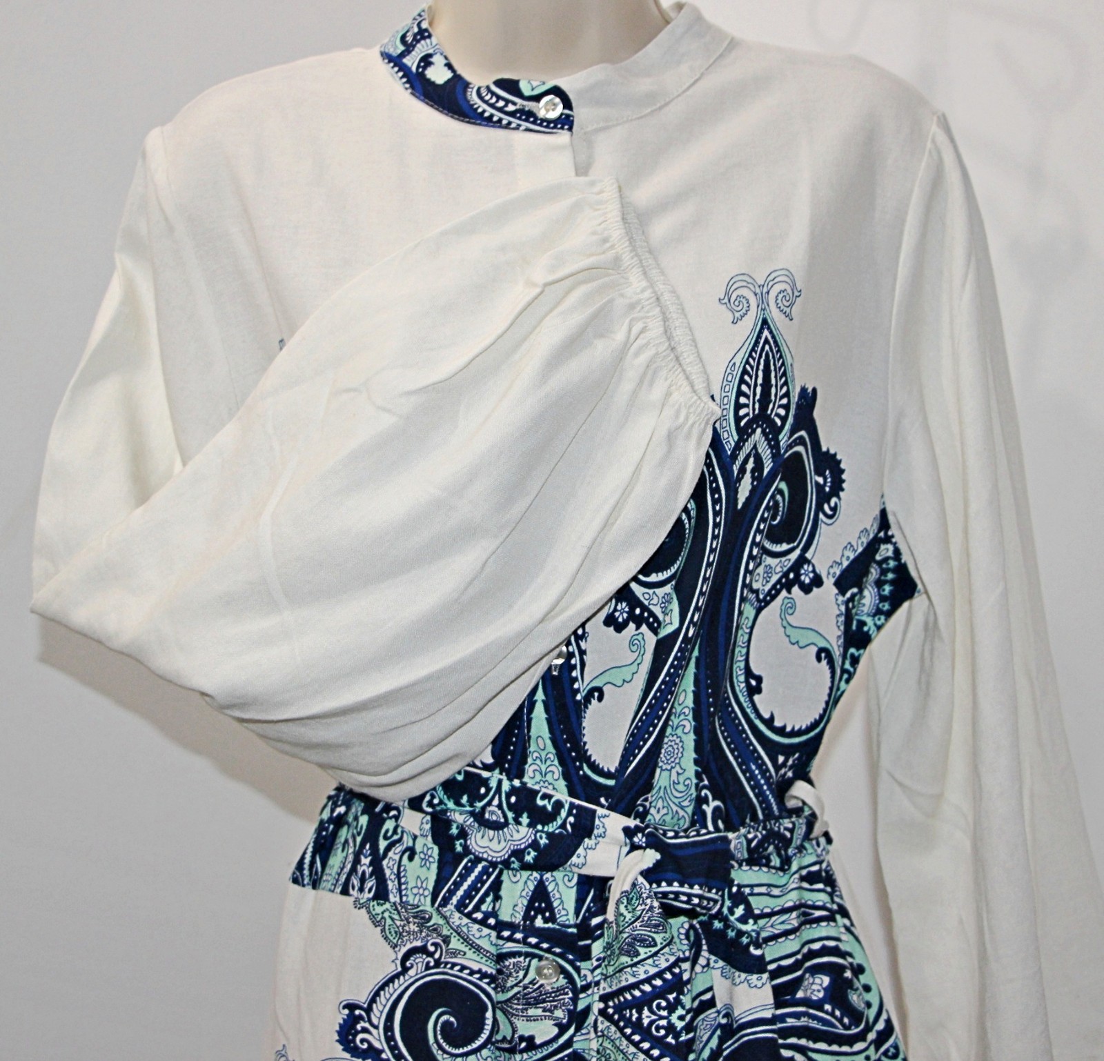 Le Ragazze Linen Blend Button Front Pockets Belted Maxi Shirt Dress sz L