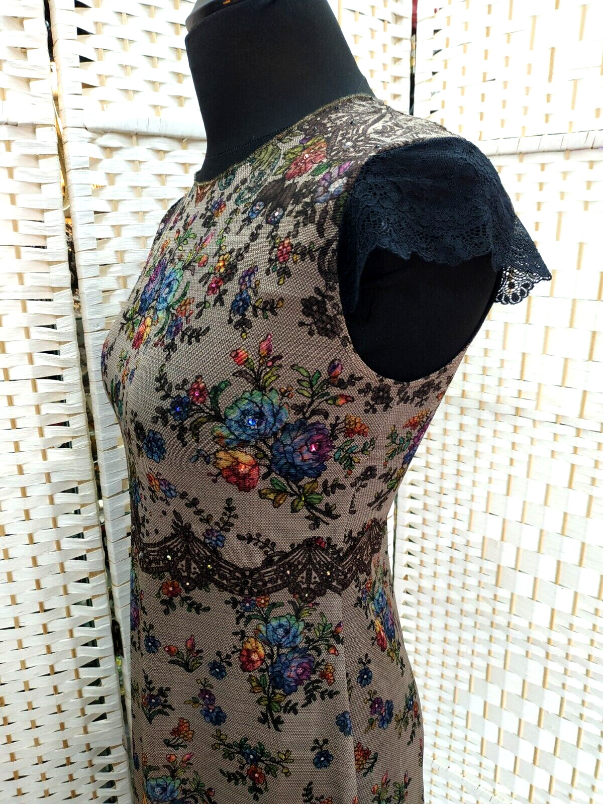 Beautiful Michal Negrin Colorful Crystal Touche Flowers Dress Size – M –