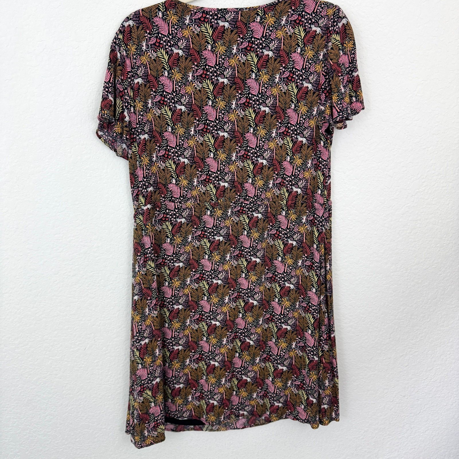 Loft Womens Paradise Lost Mini Dress Size M Jungle Animal Pintuck Pleat Black