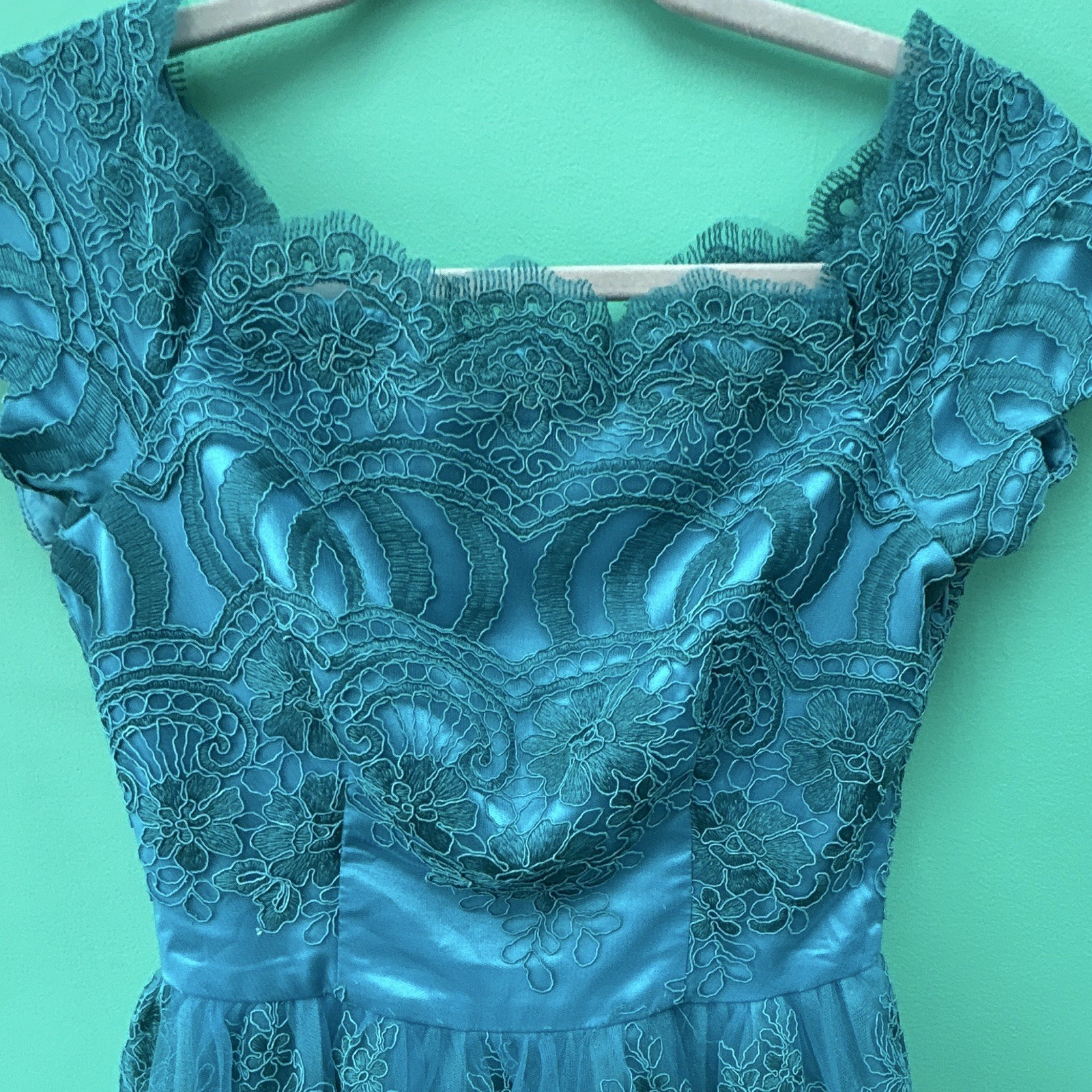 Chi Chi London Blue Floral Lace Fit & Flare Square Neck Knee Dress 4
