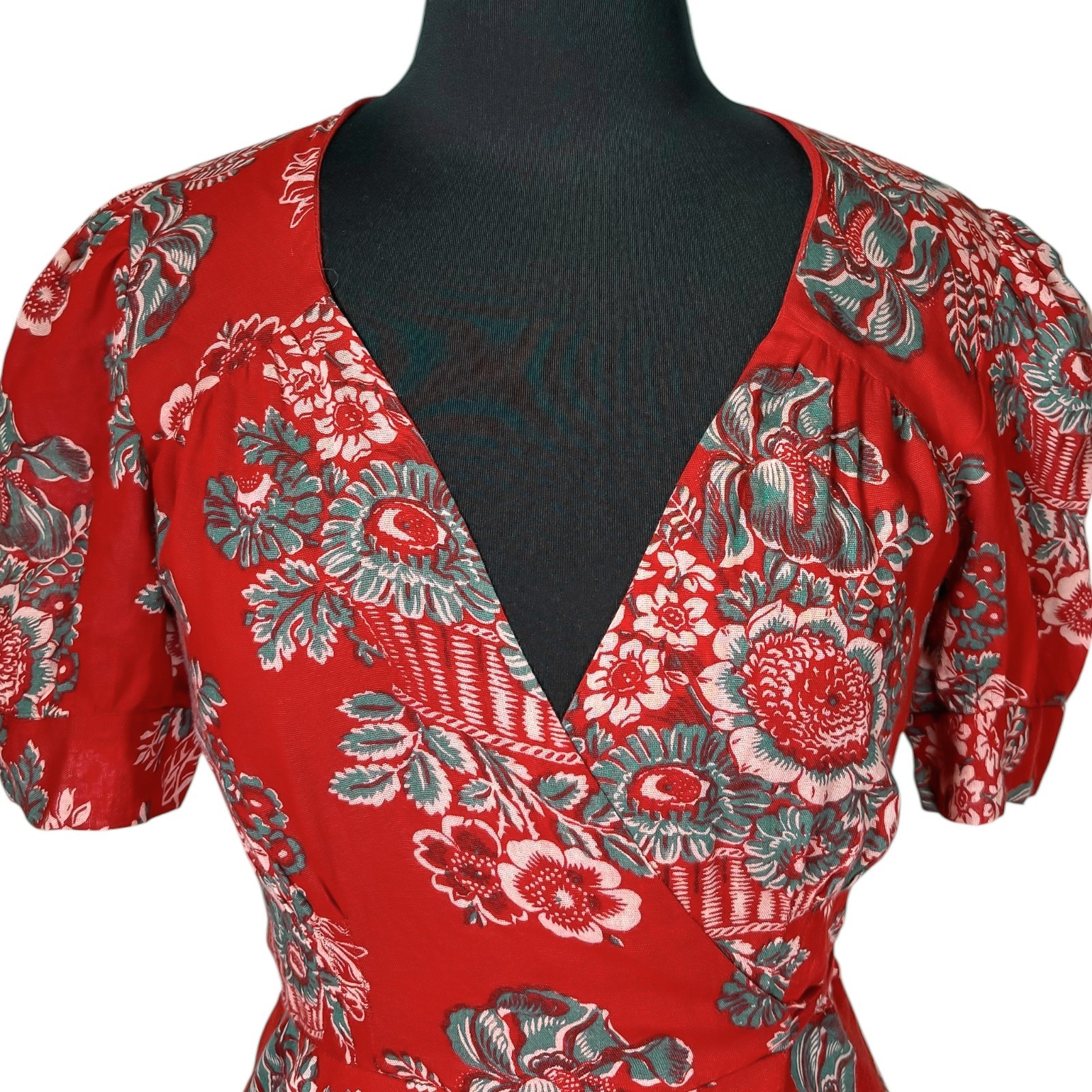 Denim & Supply Ralph Lauren Womens M Red Floral Wrap Dress Cotton Boho Ruffle