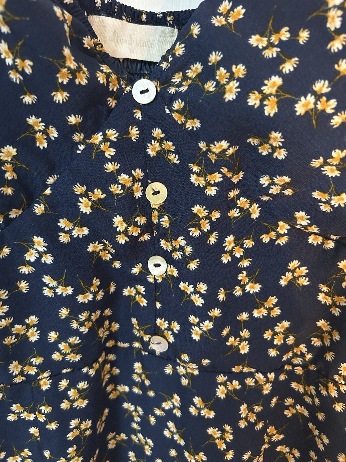 Altar’d State Navy Floral V Neck Dress Women’s Medium Short Sleeve Smocked Back
