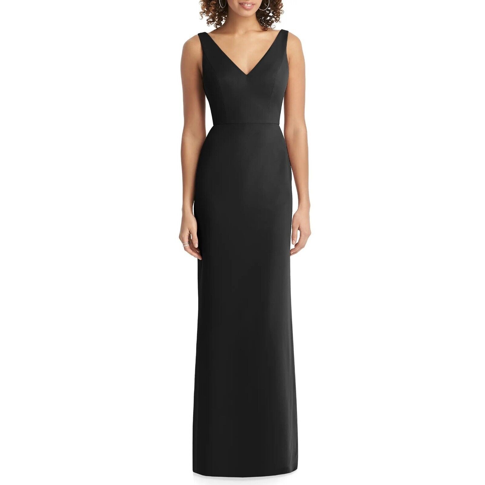 Social Bridesmaids Women Black Chiffon V-Neck Back Tie Trumpet Gown Size US 8R