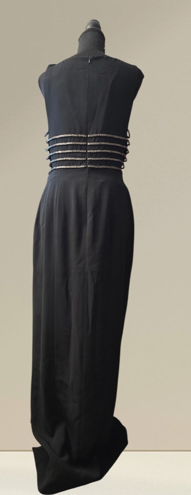 Women’s Black Sleeveless High Neck Maxi Dress Chain Waist Side Slit Size 10
