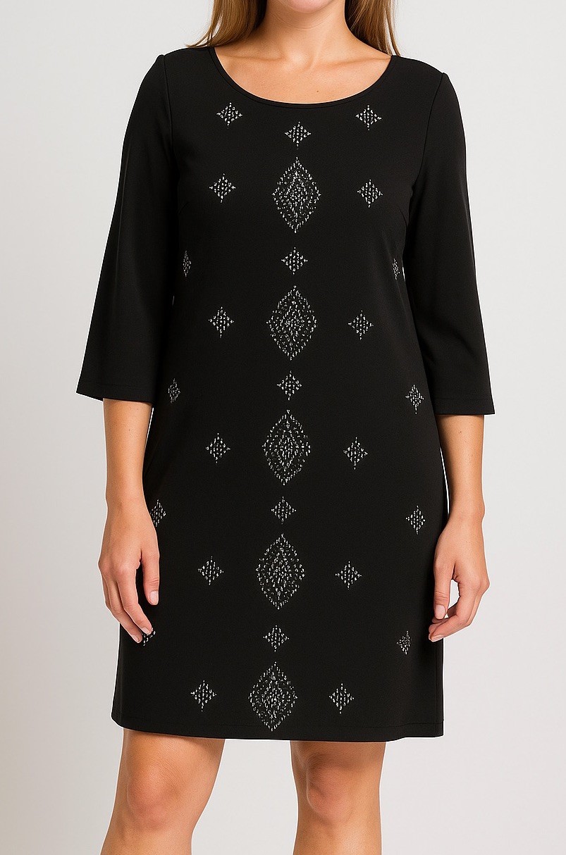 WHITE HOUSE BLACK MARKET STUDDED & RHINESTONE SHIFT DRESS. SZ L