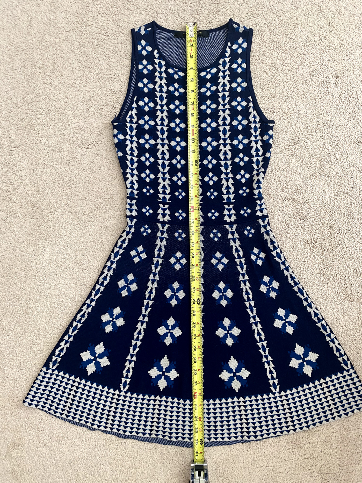 Cynthia Steffe patterned blue and tan A-line dress size small
