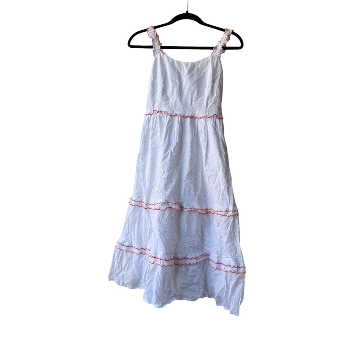 j. crew scalloped trim tiered midi dress in white ca108 women size petite 0 p0