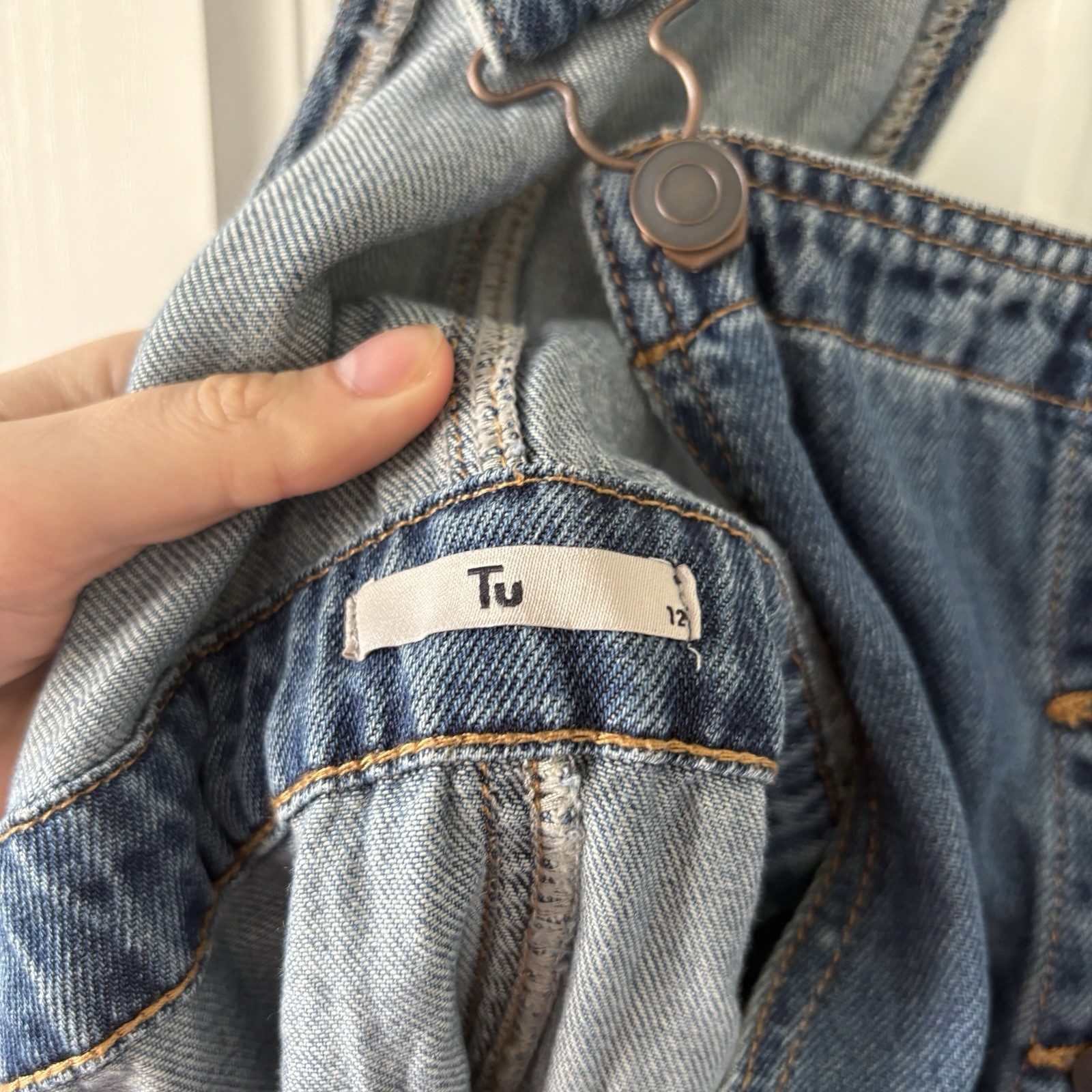 Ladies TU Short Denim Pinafore Dungaree Dress 100% Cotton UK 12 Adjustable Strap