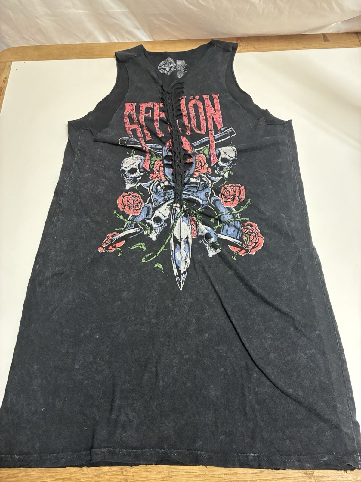 Affliction Skulls and Bones T-Shirt Dress women’s size Medium