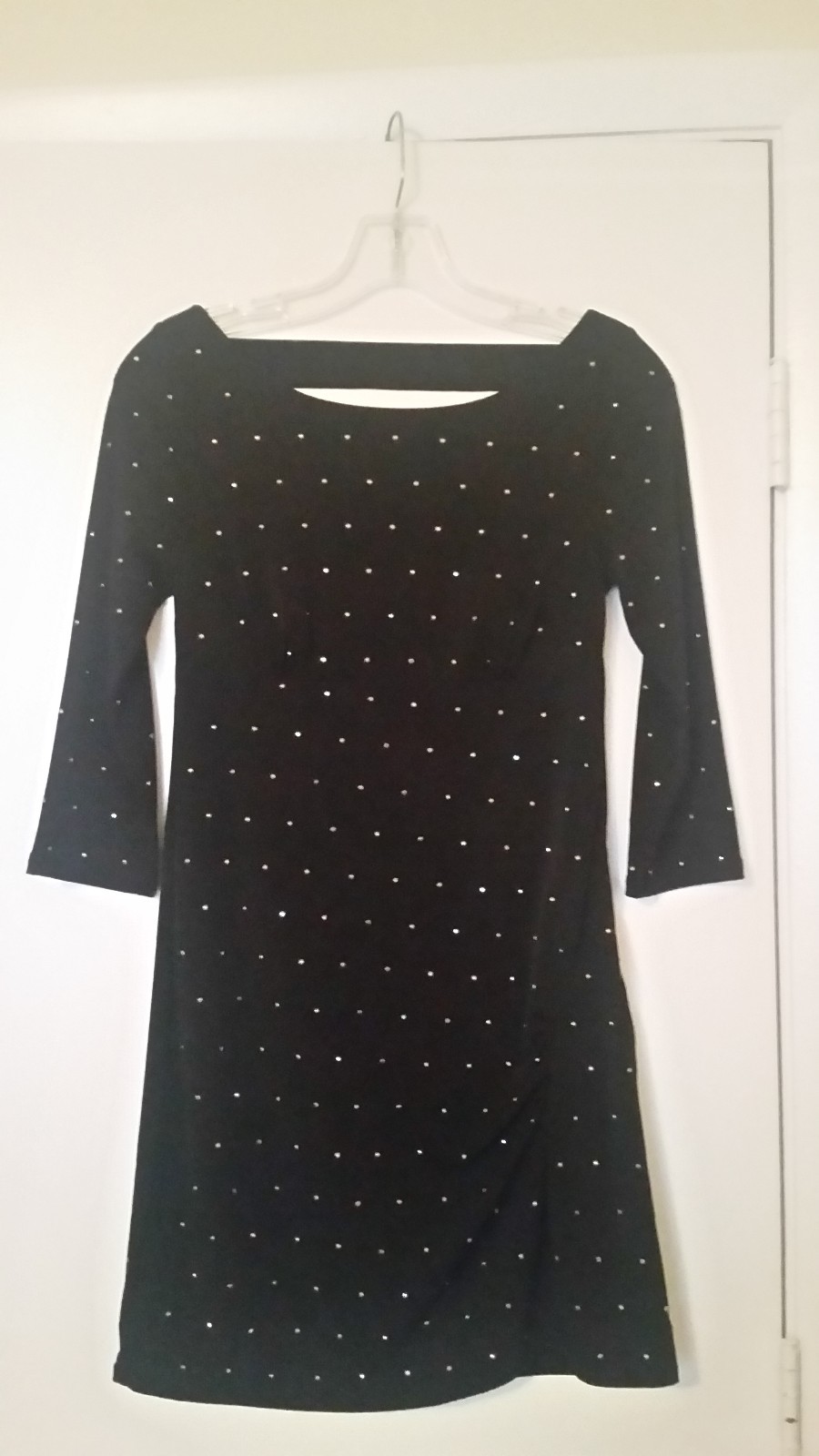Express new black polyester nylon 3/4 sleeves embellished dress XS extra small