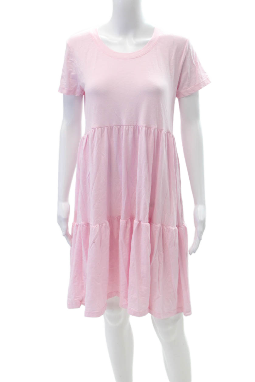 Sundry Womens Cotton Short Sleeve Pullover T-Shirt Dress Pink Sz S
