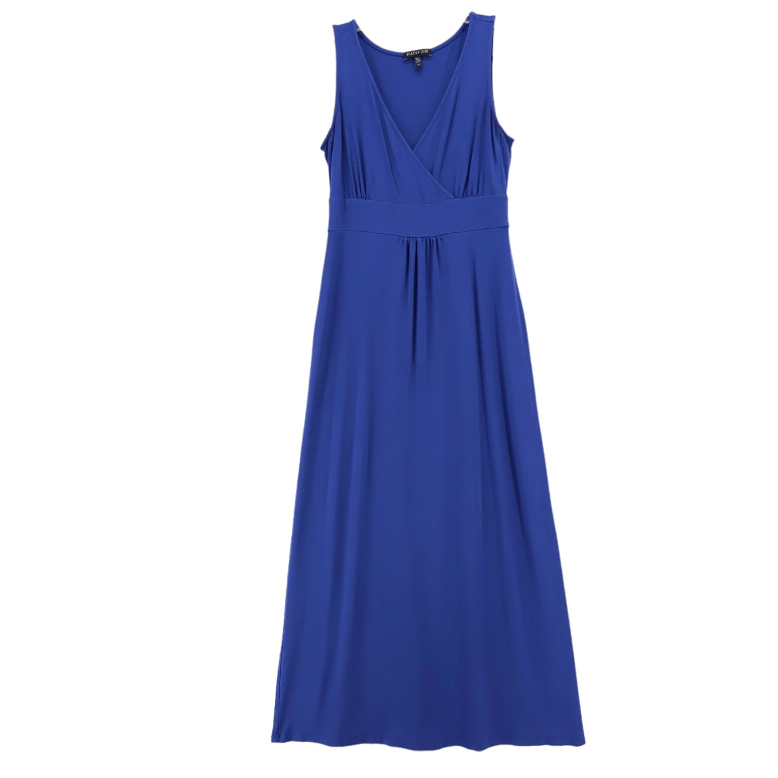EILEEN FISHER Blue/Purple Sleeveless Faux Wrap Top Long Dress Rayon Stretch XS
