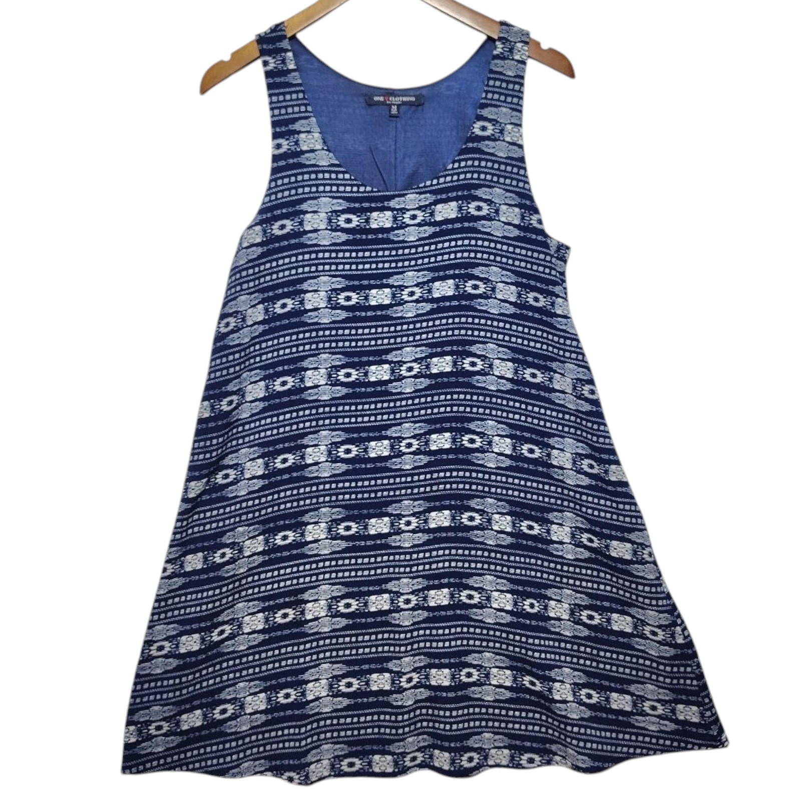One Love Clothing Los Angels Womens Sz M Blue White Stretch Tank Knit Dress