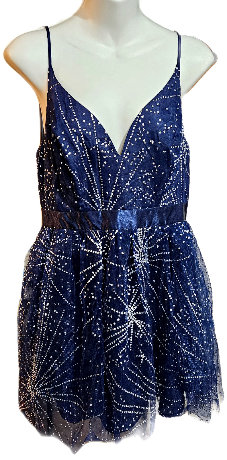 WINDSOR Strappy Sparkly Blue Mini Dress Formal Size Large