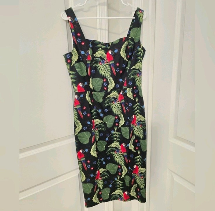 Collectif Women’s Dress Parrot Print Large/ US 10/ UK 14