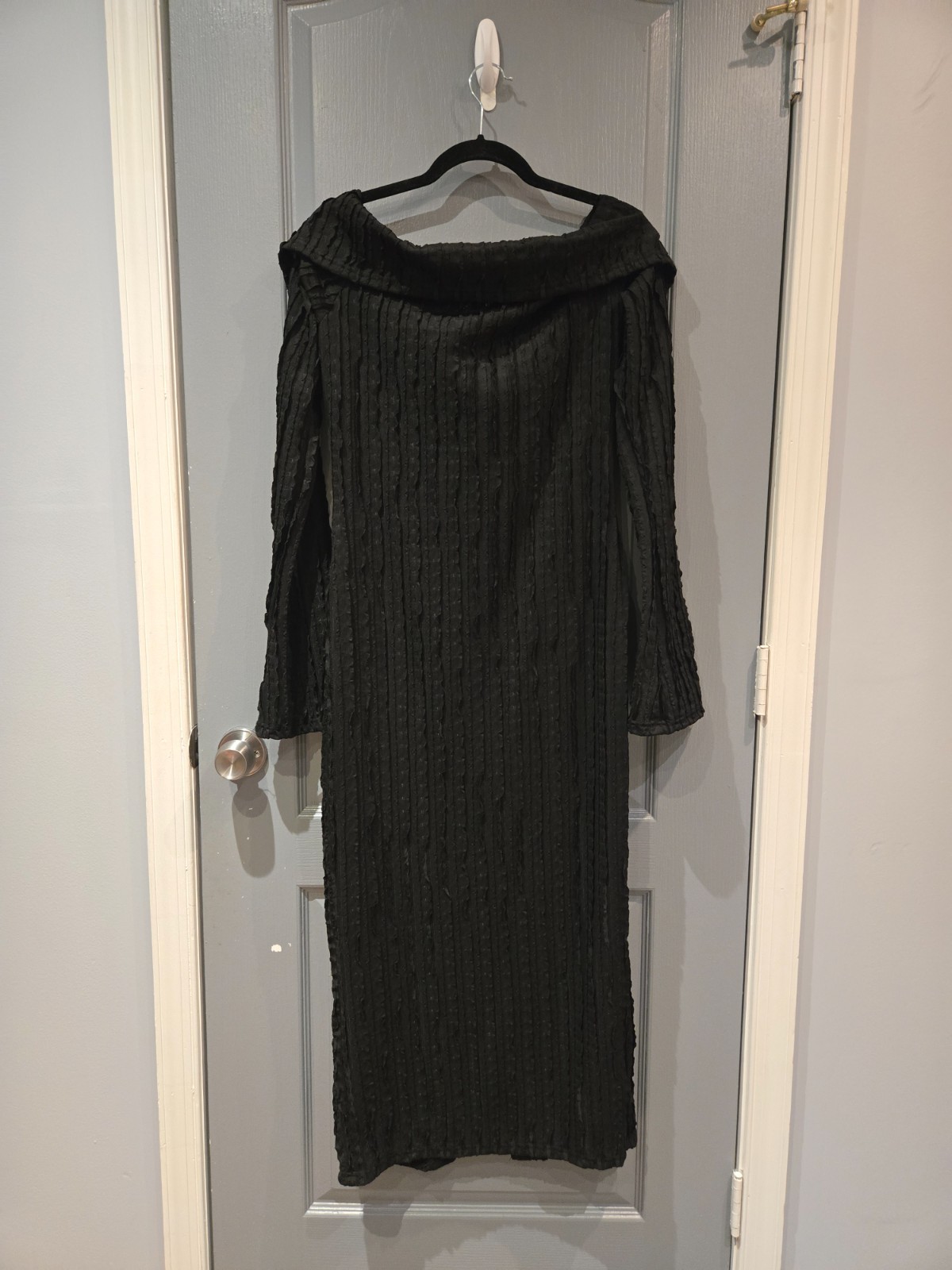 Off Shoulder Button Up Fringe Maxi Dress